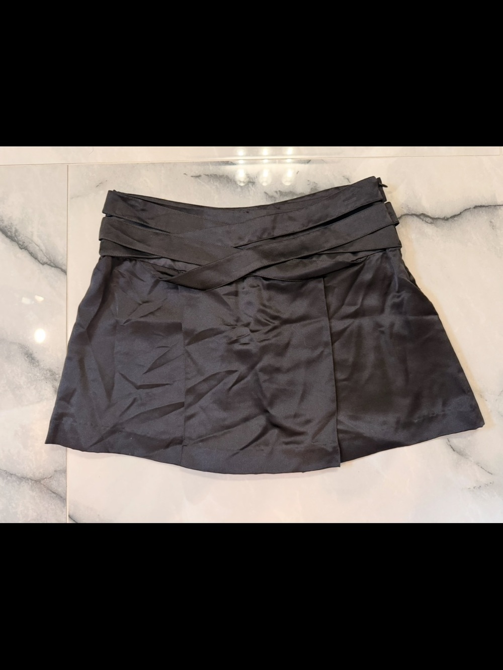 Jenni Kayne Black Satin Crossover Waistband Mini Skirt